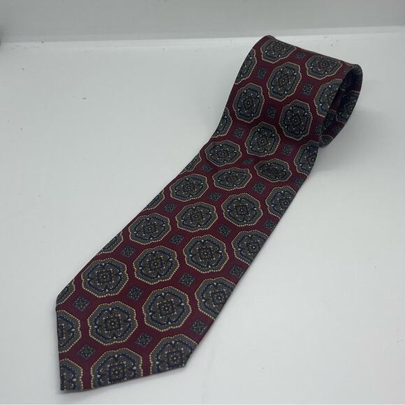 jsaco Italy Burgundy Navy Brown Classic Pure Silk Career Office Necktie NWOT - Picture 7 of 7